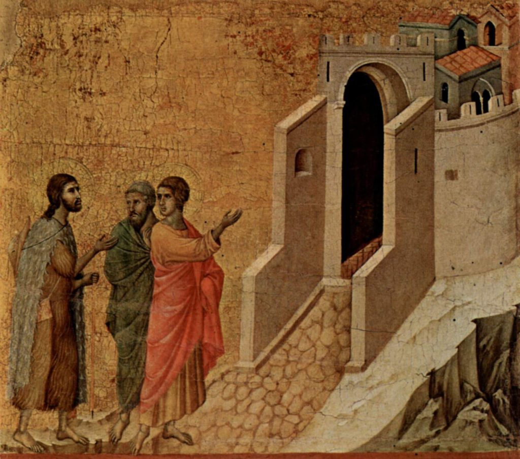 Road to Emmaus painting by Duccio di Buoninsegna.